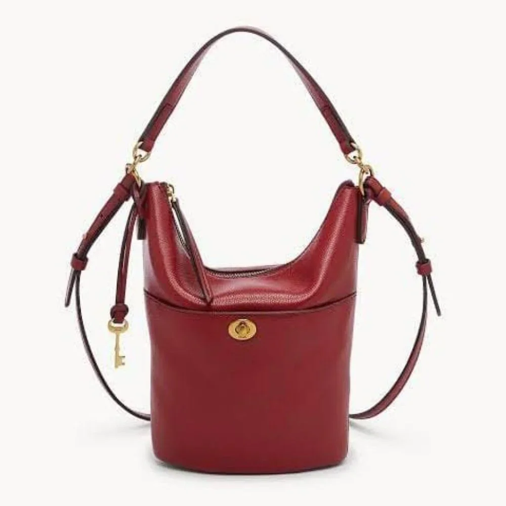 Fossil Talulla Red Velvet Brandy Leather NWT $230 Crossbody Hobo Bag
